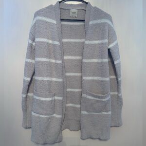 Plush Striped Open-Front Cardigan